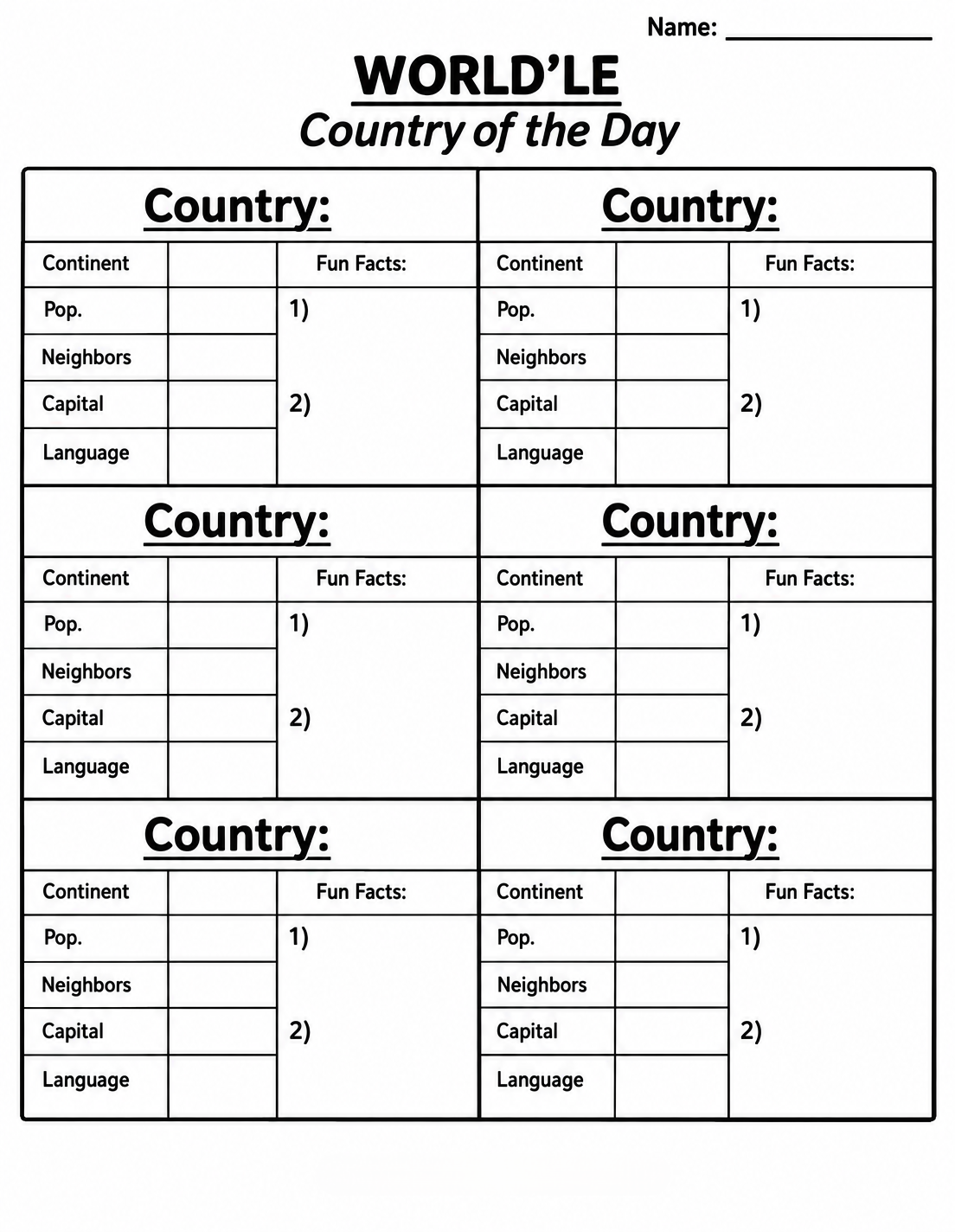 Worldle Geography Activity